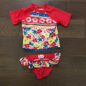 2T floral red 2 piece rash guard floral swimsuit